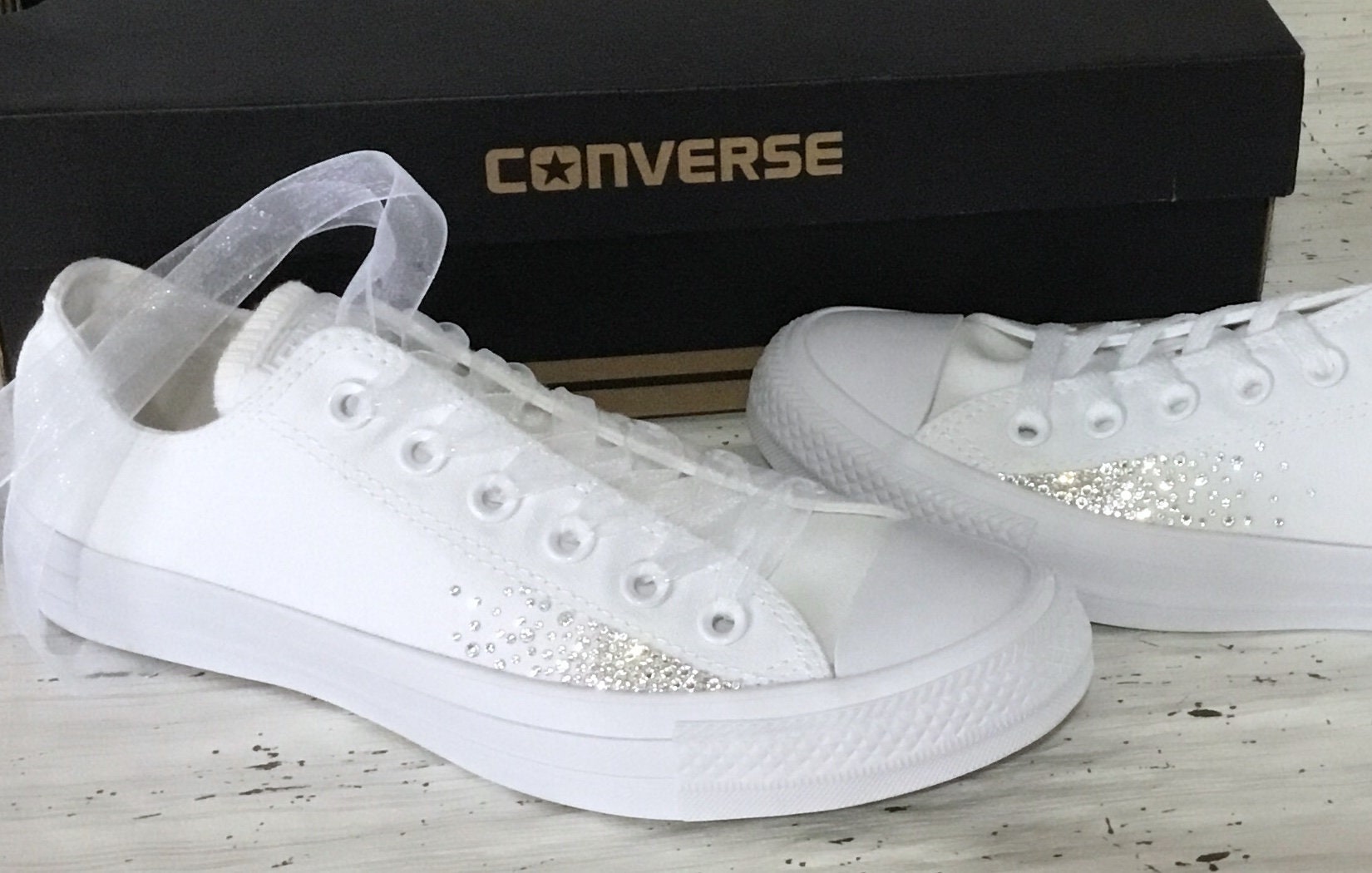 Sparkle Converse White Monochrome Canvas Low Chuck Taylor Etsy