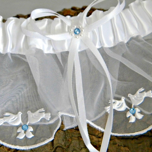 Garter Belt Custom Traditional Toss Snow White Turtle Dove Love Bird w/ Swarovski Crystal Rhinestone White Ivory Bridal Lace Wedding Gift