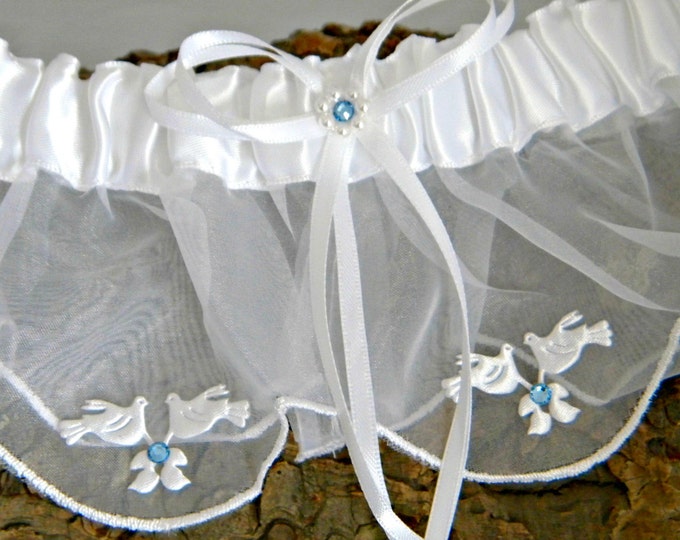 Garter Belt Custom Traditional Toss Snow White Turtle Dove Love Bird w/ Swarovski Crystal Rhinestone White Ivory Bridal Lace Wedding Gift