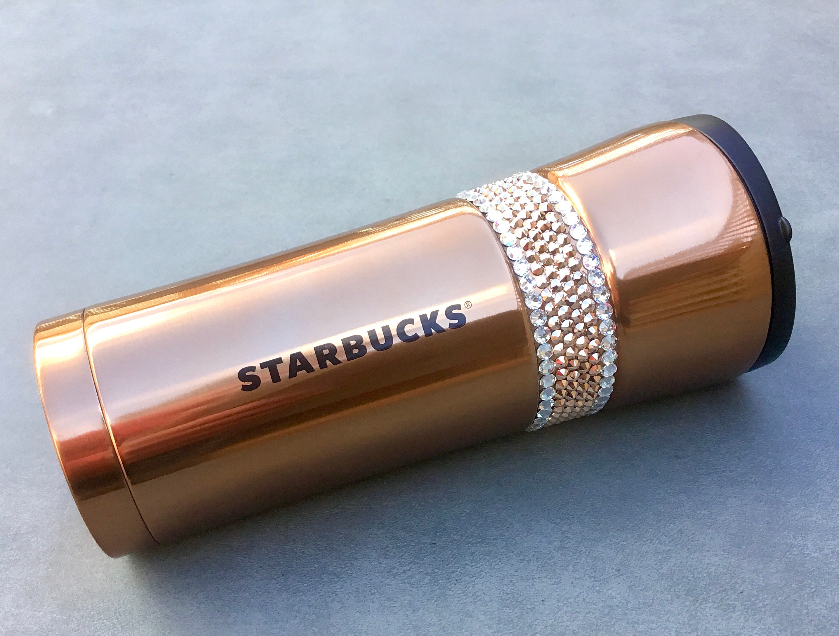 Stainless Starbucks Coffee Cup Tumbler w/ Swarovski Rose Gold