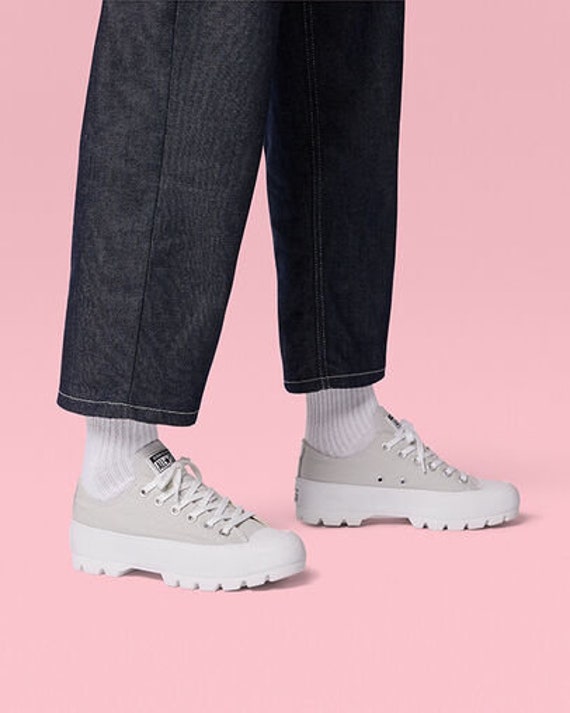 Gray Platform Converse Lugged Low Top Boot Canvas Wedge Club Etsy