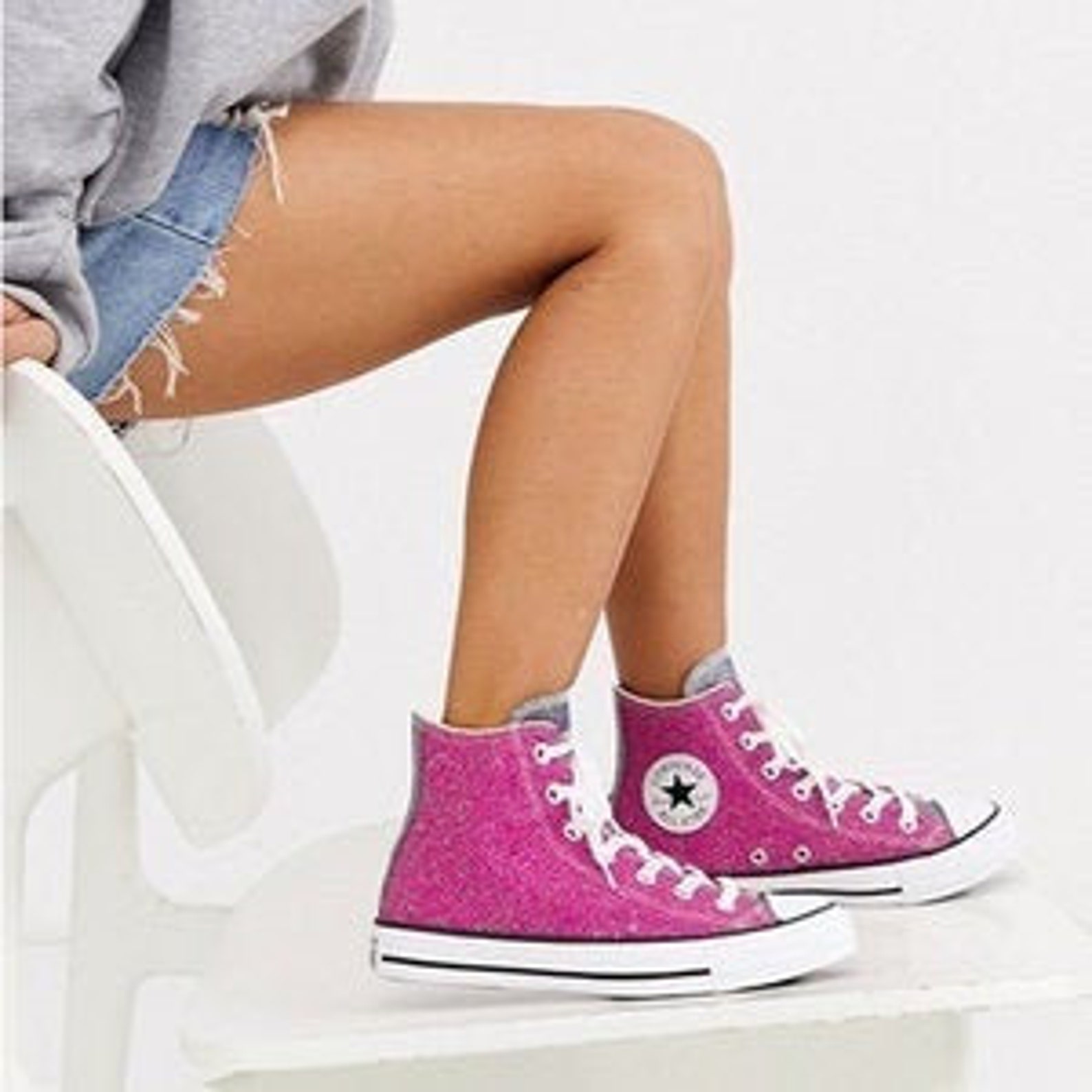 Pink Glitter Converse High Top Black Silver Metallic Chuck Etsy