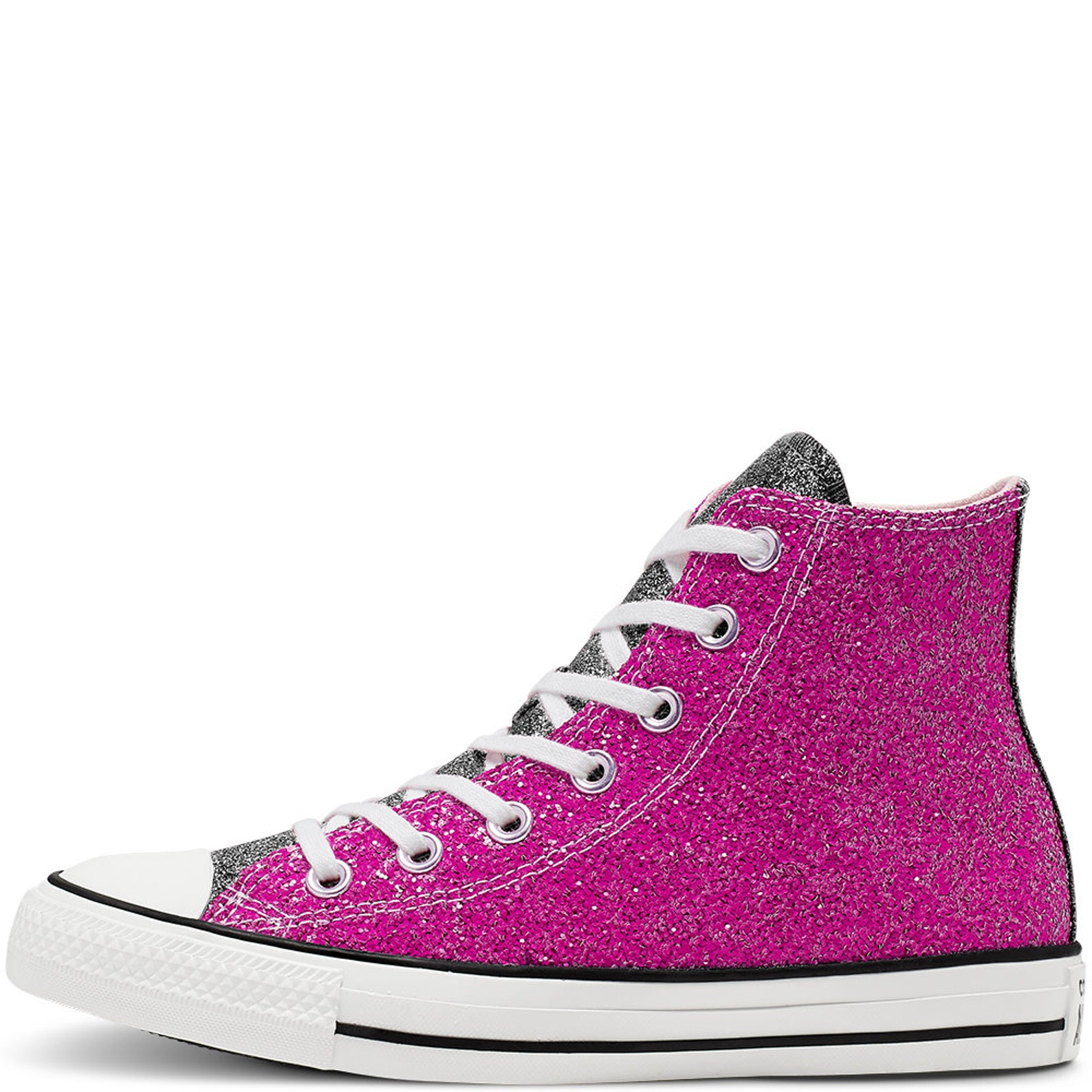 Pink Glitter Converse High Top Black Silver Metallic Chuck Etsy