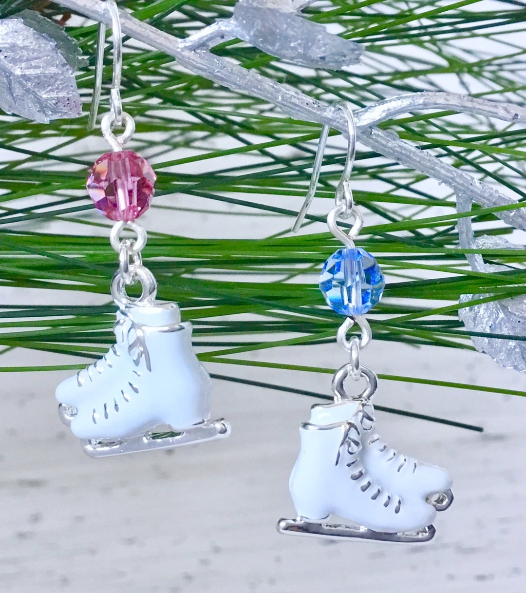 Ladies Ice Skate Earrings W/ Swarovski Crystal White Figure Skates