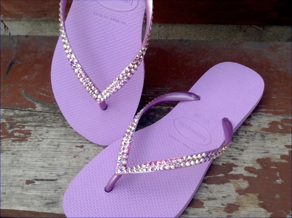 purple flip flops with rhinestones