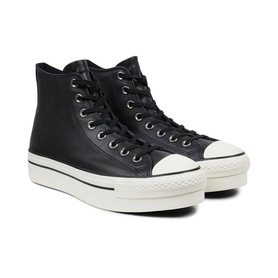 converse black leather platform