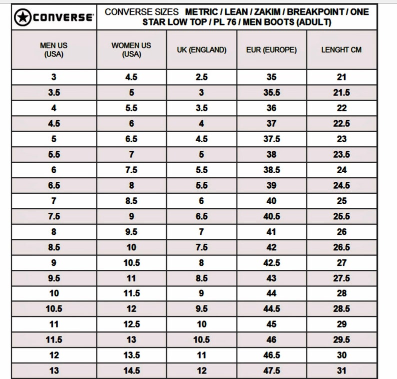 Таблица размеров обуви 8 5. Converse Chuck 70 Размерная сетка. Converse 7.5 размер. Uk Size обувь Converse. Кеды конверс Размерная сетка.