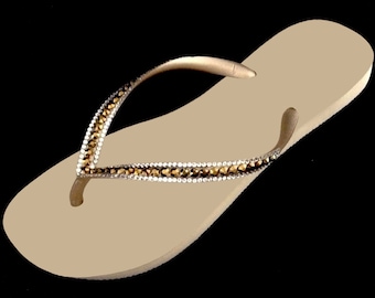 Tan Crystal Flip Chinelos Brasil Slim flat Personalize Bling sandália Chinelos de Vidro Feitos à Mão Jóia Thong Ouro Strass Verão Praia Noiva Sapato