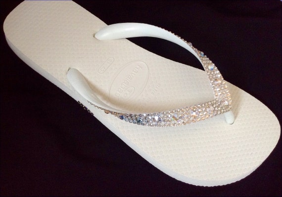 White Wedding Flip Flops W/ Swarovski Crystal Moonlight Ivory | Etsy