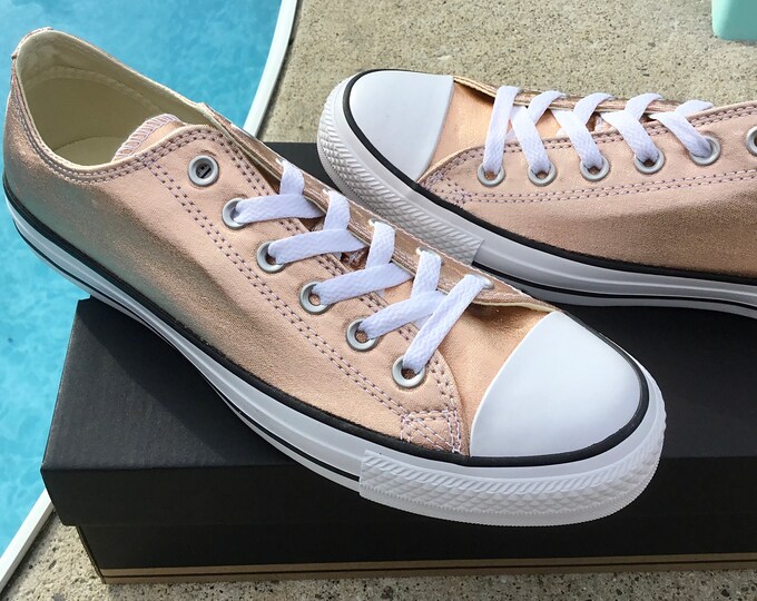 Rose Gold Converse Low Top Blush Pink Copper Metallic w/ Swarovski Crystal Wedding Chuck Taylor Rhinestone Bling All Star Sneakers Shoes