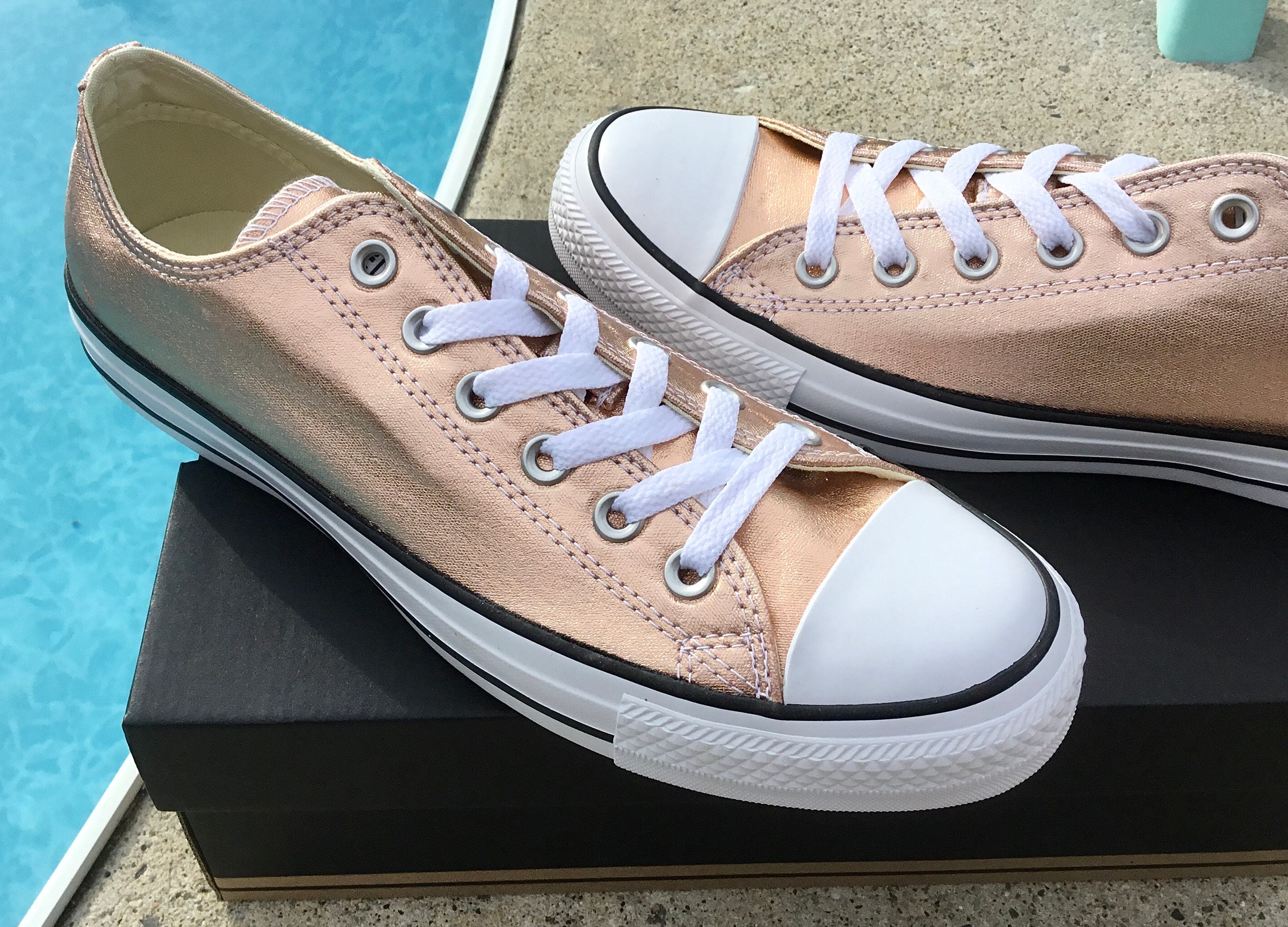 Rose Gold Converse Low Top Blush Copper Metallic w/ Crystal Wedding Chuck Taylor Rhinestone All Star Sneakers Shoes