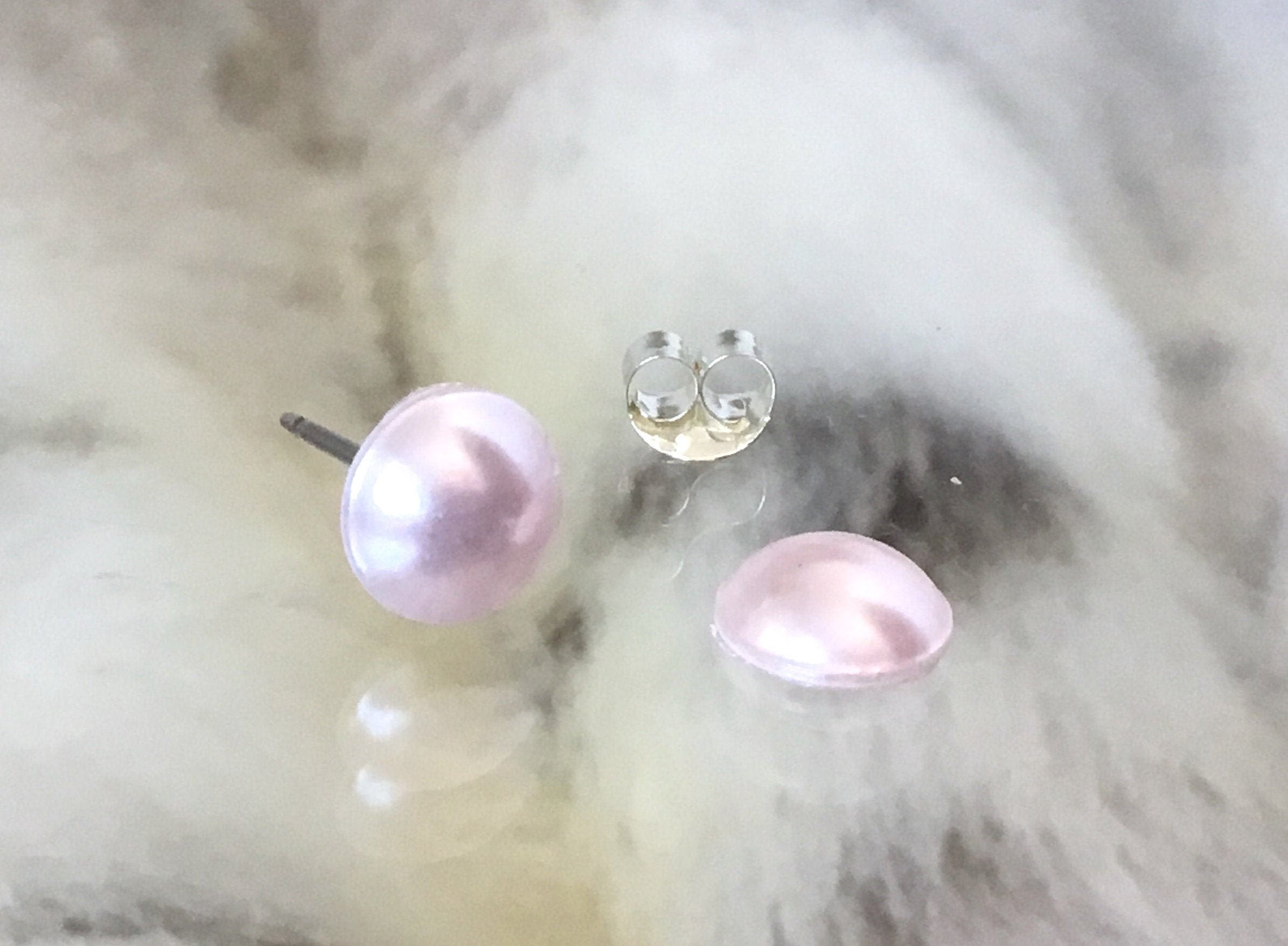 Baby Blush Pink Pearl stud earrings 7mm Crystal Rosaline Rose