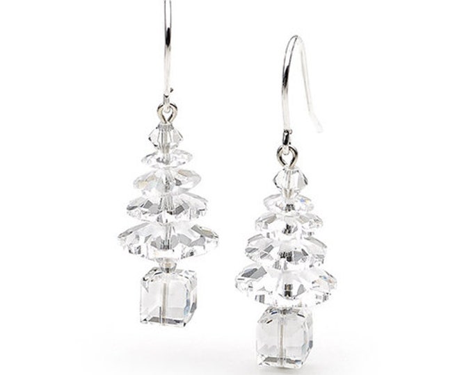 Crystal Clear Christmas Tree Star Earrings Winter Drop Dangles Silver Titanium Metal Hypo w/ Swarovski AB Beads Holiday Jewelry Gifts sets