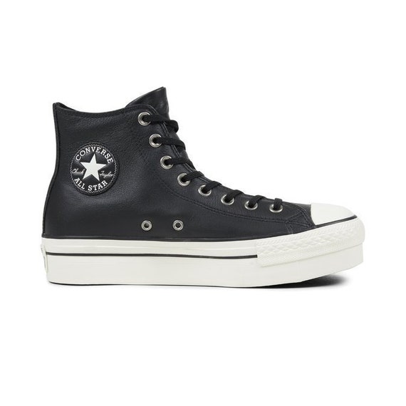 converse negras plataforma cuero