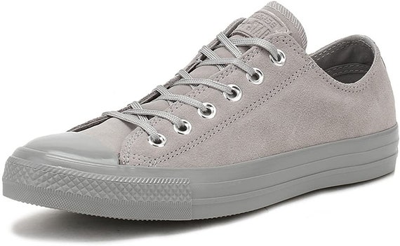 Gray Converse Dolphin Grey Silver Suede Leather Low Top Chuck Taylor w/ Swarovski Crystal Bling Rhinestones Wedding All Star Sneakers Shoes