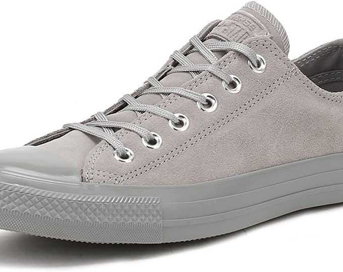 Gray Converse Dolphin Grey Silver Suede Leather Low Top Chuck Taylor w/ Swarovski Crystal Bling Rhinestones Wedding All Star Sneakers Shoes