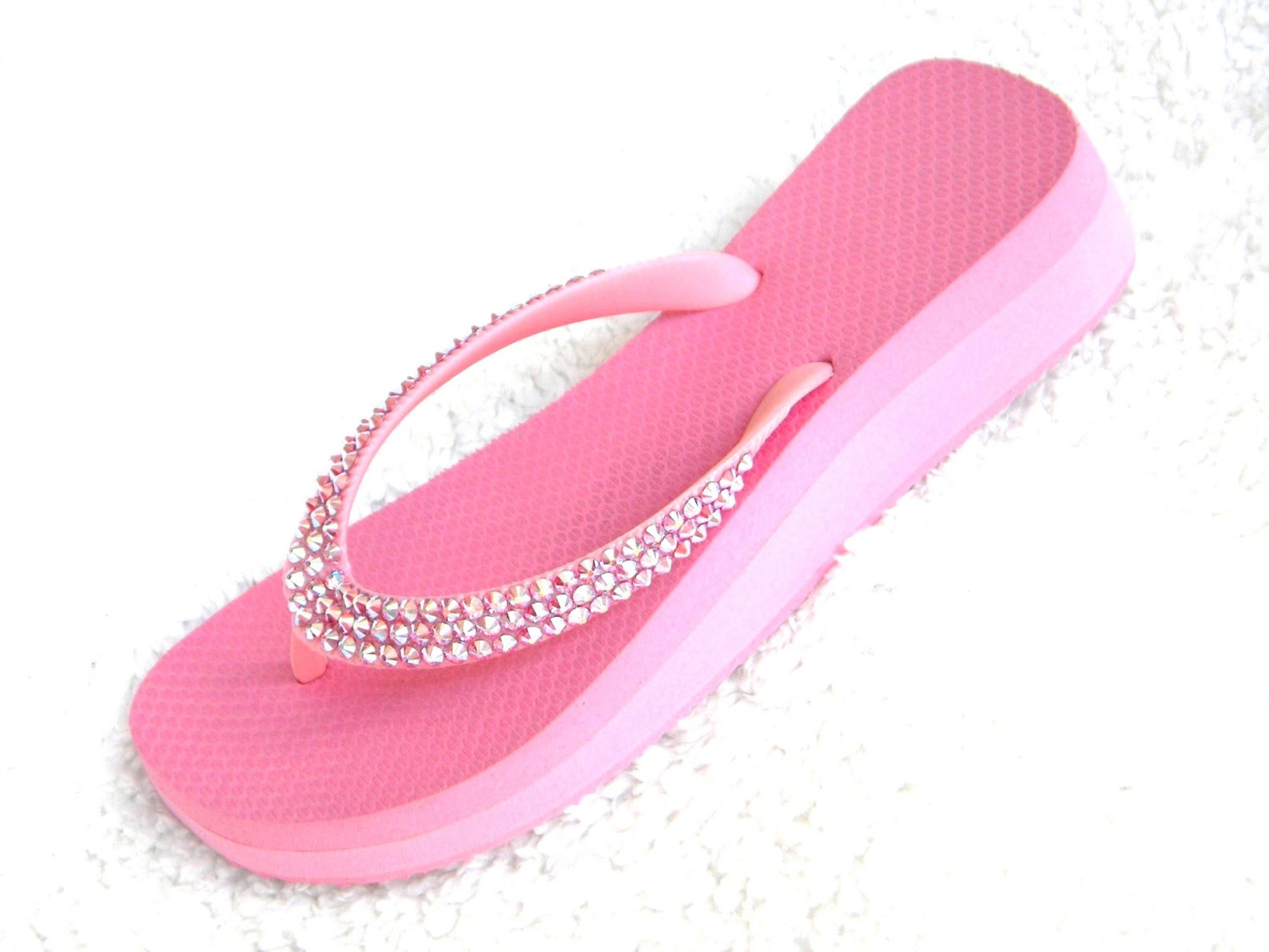 Pink Wedge Heel Crystal Flip Flops w/ Swarovski Rhinestones | Etsy