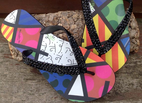 Rainbow crystal flip flops sale