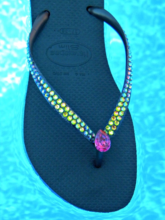 havaianas black crystal flip flops
