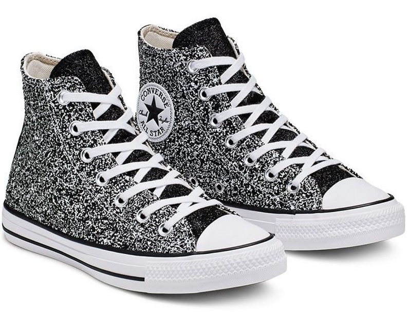 Sparkle Silver Converse Black Glitter High Top Gray Metallic | Etsy