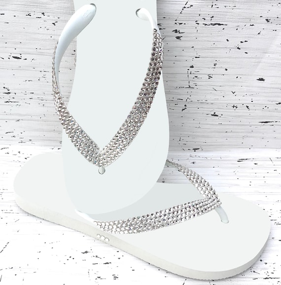 Crystal Flip Flops Wide Strap Top Flat Brazil Bling Sandal Glass Slippers  Handmade Custom Jewelry Thong Rhinestone Bride Beach Wedding Shoes 