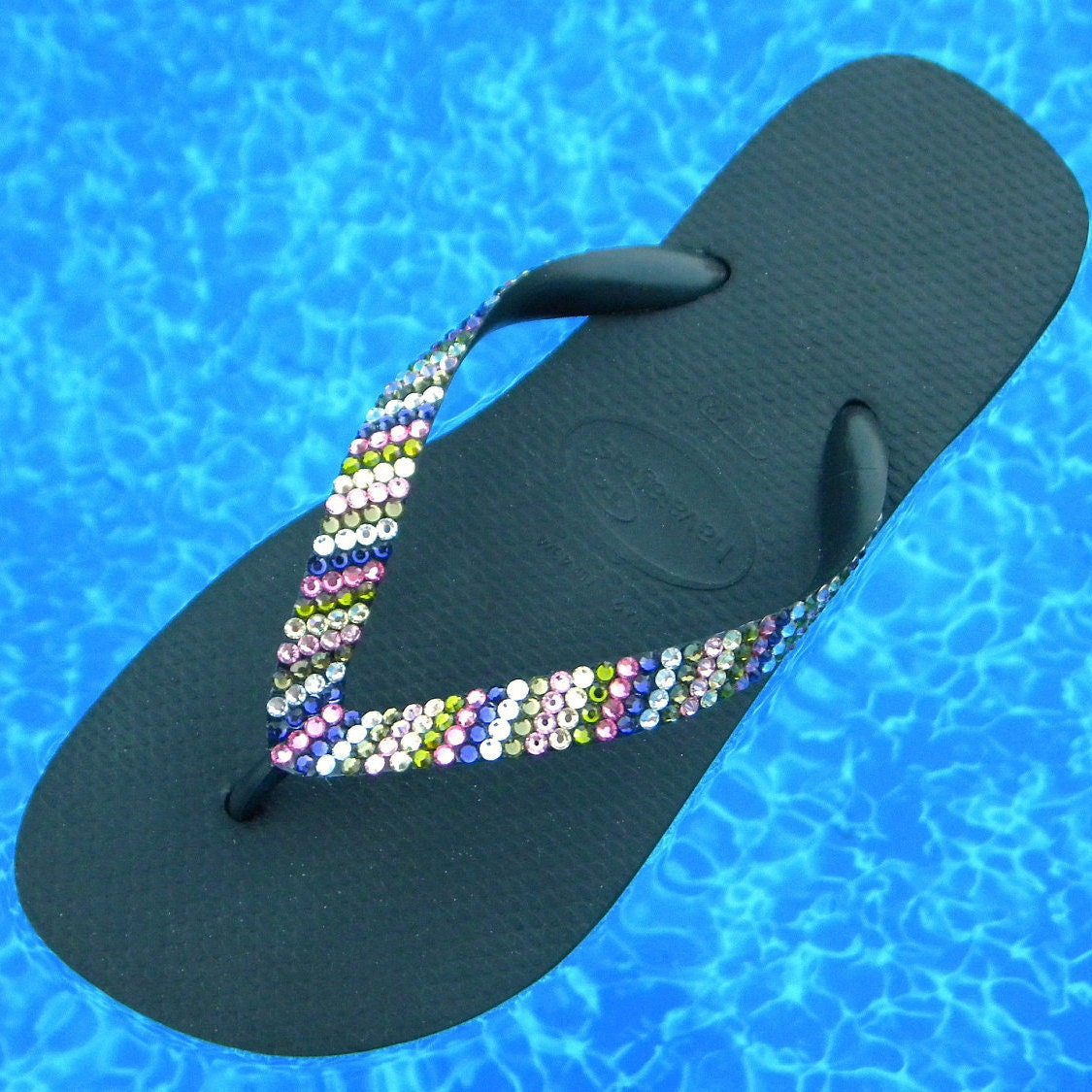 purple flip flops with rhinestones