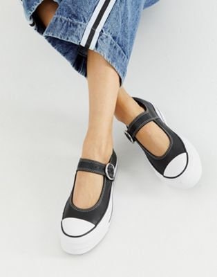Black Mary Jane Crystal Converse Leather Platform slip on Strap