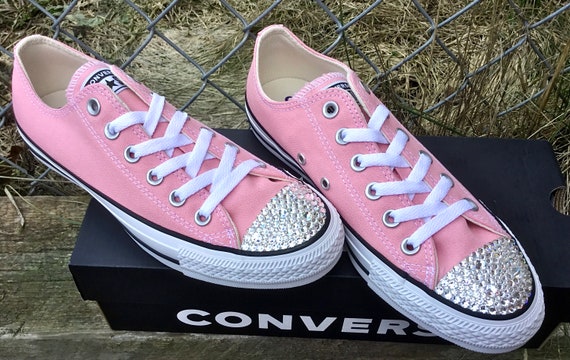 Pink Converse Low Top Daybreak Blush Coast Rose Bride Custom Canvas w/ Swarovski Crystal Chuck Taylor All Star Bling Wedding Sneakers Shoes