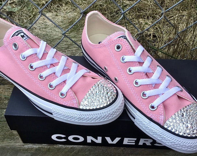 Blush Pink Converse Lo Top W US 8 Daybreak Coast Rose Bride Custom w/ Swarovski Crystal Chucks Taylor All Star Bling Wedding Sneakers Shoes