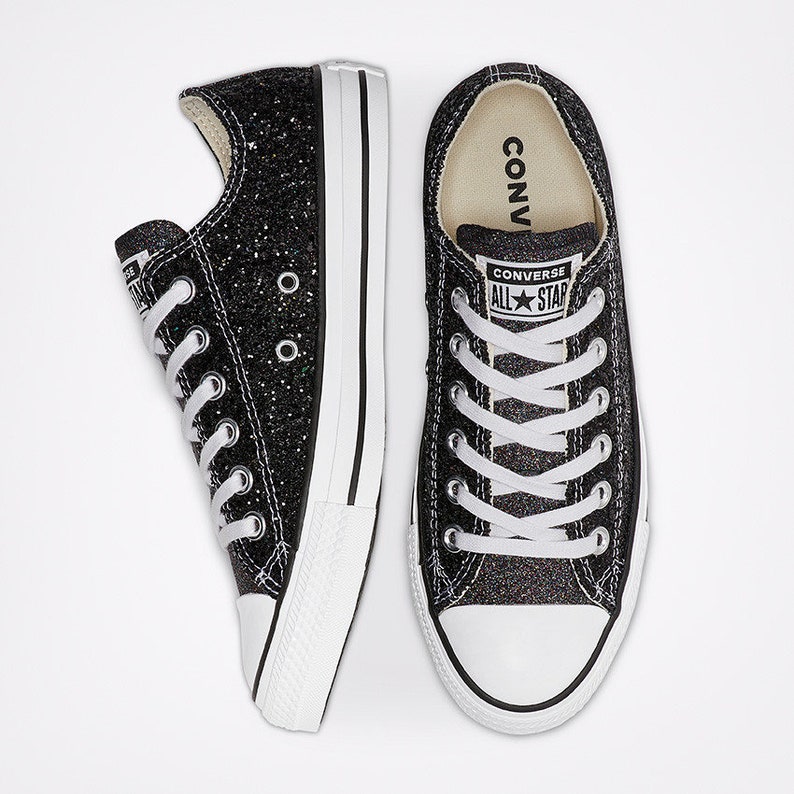 Black Glitter Converse Sparkle Rainbow Low Top Metallic Chuck Etsy
