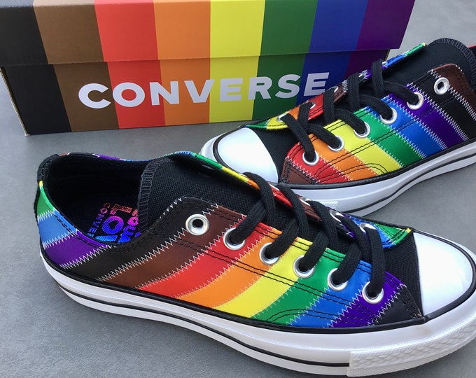 2020 Gay Pride Converse 70s Low Rainbow All Star Mens Custom LGTBQ w/ Swarovski Crystal Rhinestone Bling Chuck Taylor Wedding Sneakers Shoes