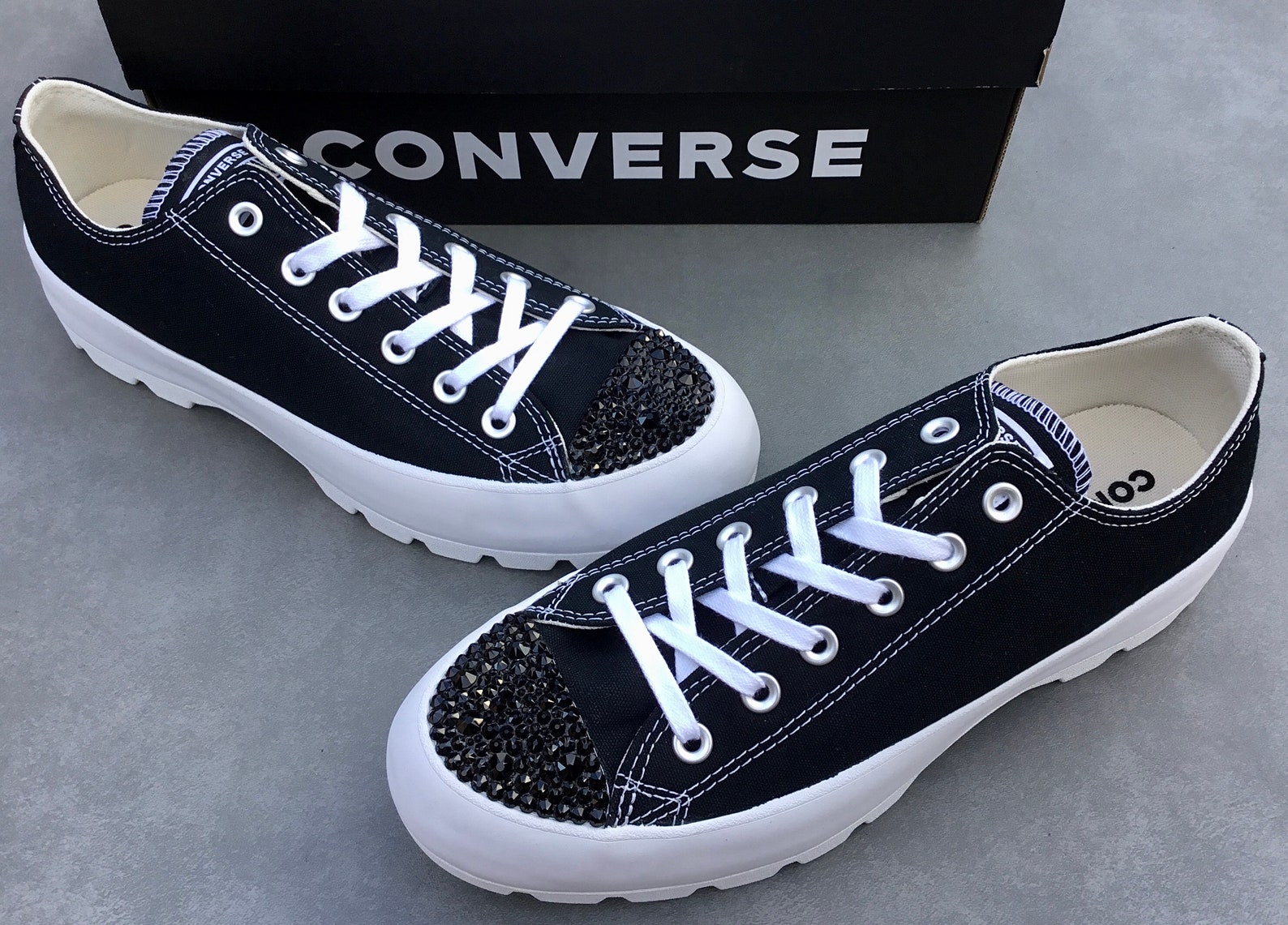 Black Platform Converse Lugged Low Top Boot Canvas Wedge Club Etsy