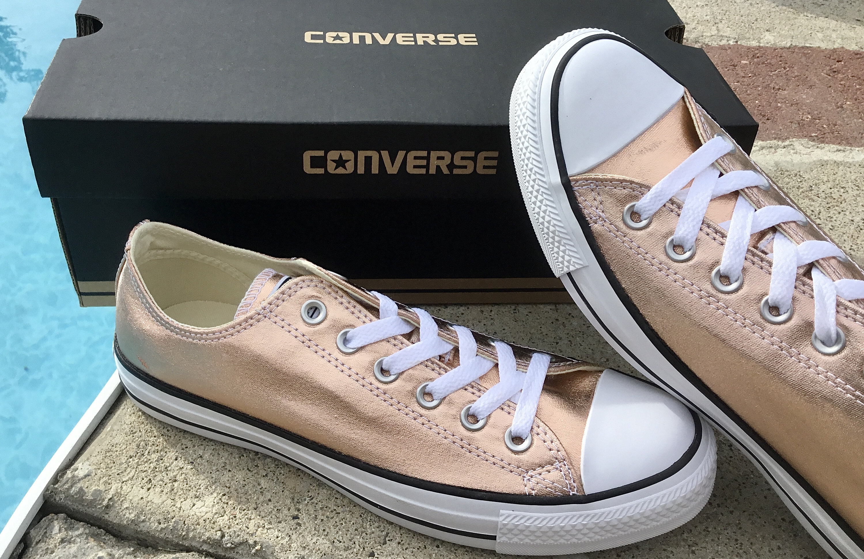 Rose Gold Converse Low Top Blush Copper Metallic w/ Crystal Wedding Chuck Taylor Rhinestone All Star Sneakers Shoes