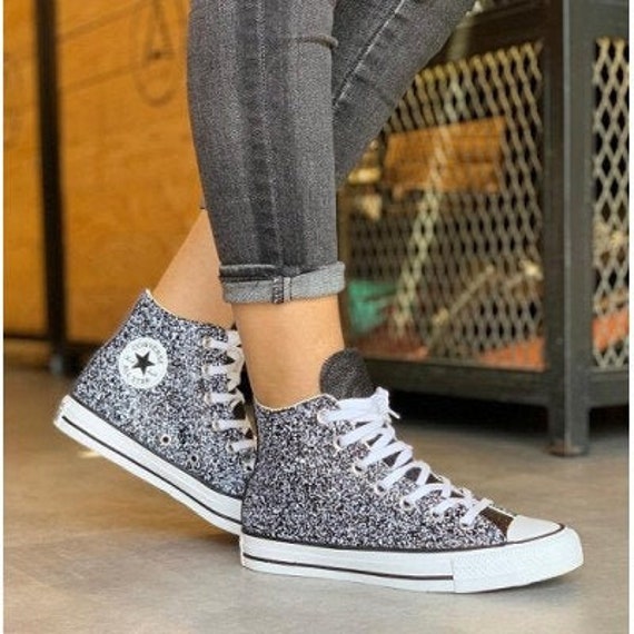 Sparkle Silver Converse Black Glitter 