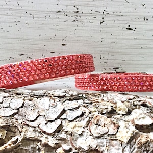 Pink Melon Rose Leather Pet Collar Custom Crystal Rhinestone Jewelry w/ Swarovski Jewels dog cat Costume Bling gift Sizes 8-21&quot; Personalized