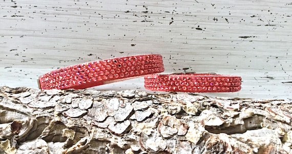 Pink Leather Pet Collar: Custom Swarovski Crystal Rhinestone Dog Cat Collar Gift