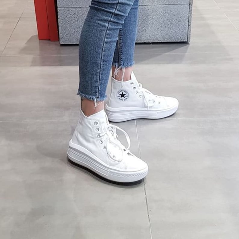 Converse Move on Mono White High Top Boots Platform Wedge Lift | Etsy
