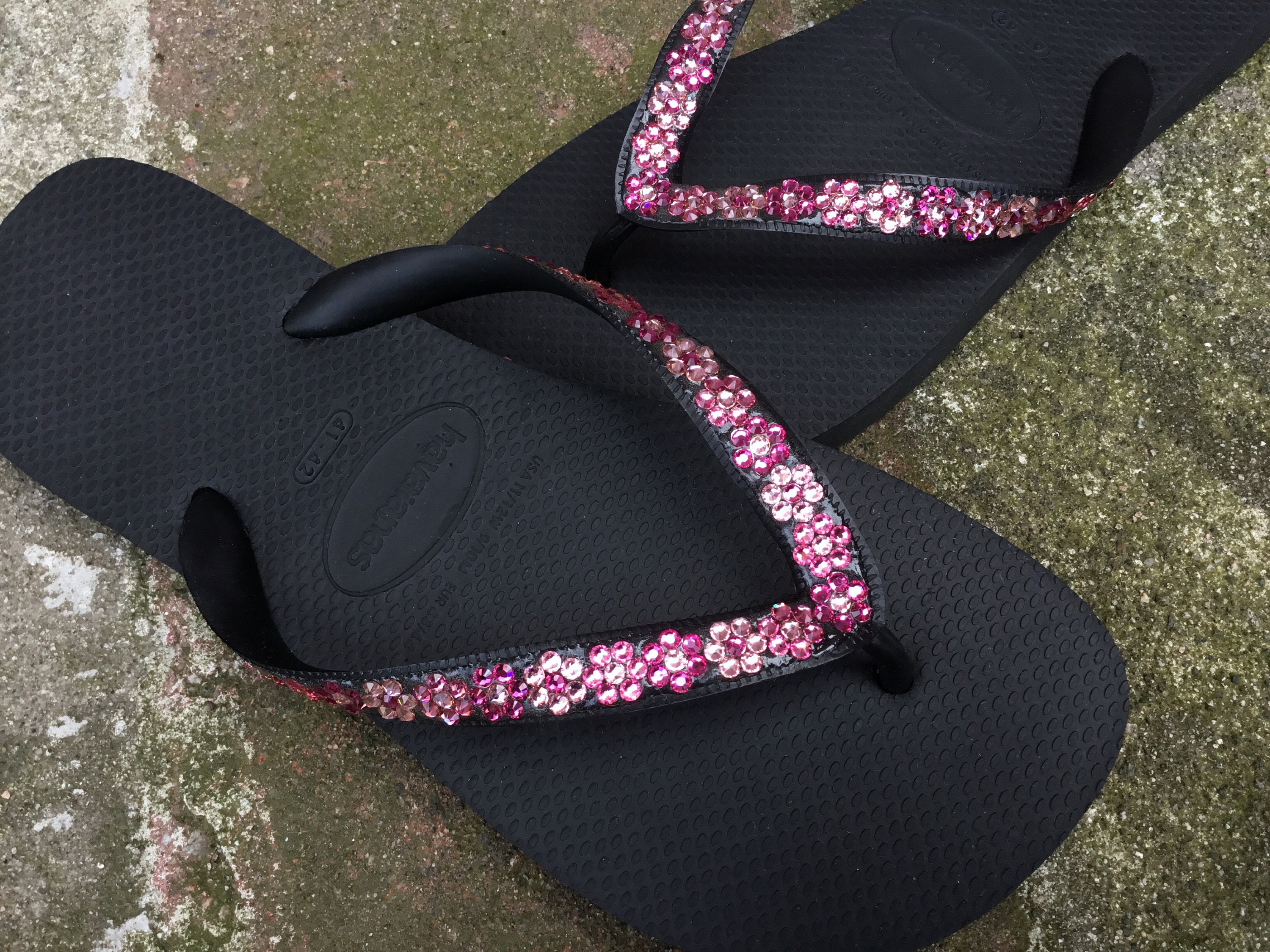 Flower Flip Flops Crystal Rhinestone flat or 1.5 Wedge Heel Etsy
