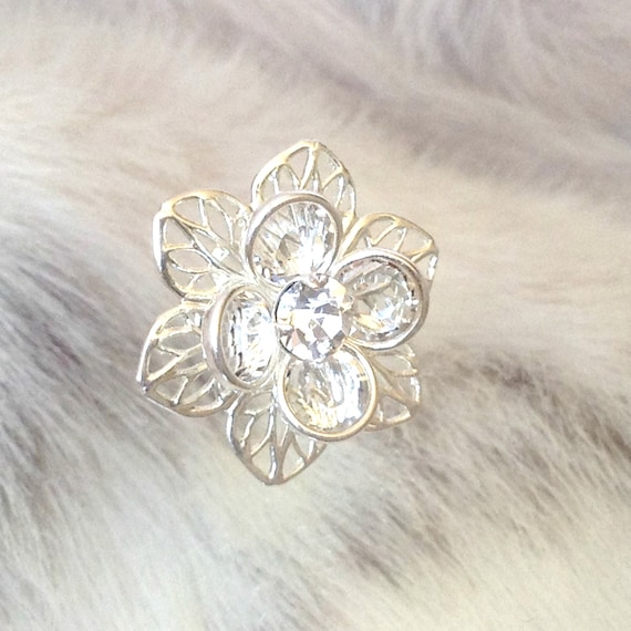 Silver or Gold Fused Floral Filigree Earrings Swarovski Crystal Clear Rhinestones 22.5mm Titanium Post Flower Minimalist Stud Ladies Jewelry