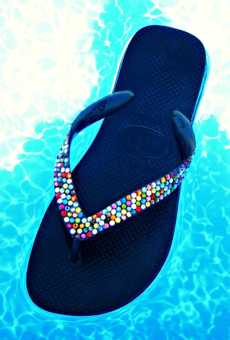 Rainbow Crystal Flip Flop W/ Swarovski Jewels Custom Havaianas Etsy