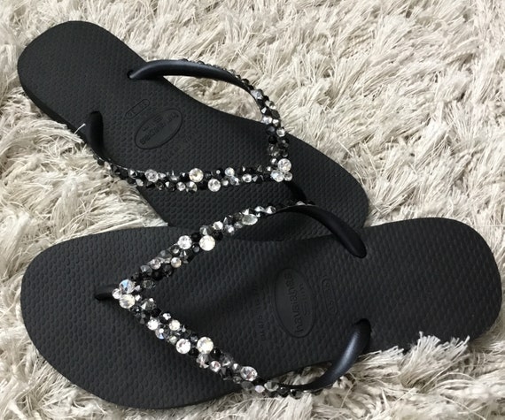 black flip flops with bling