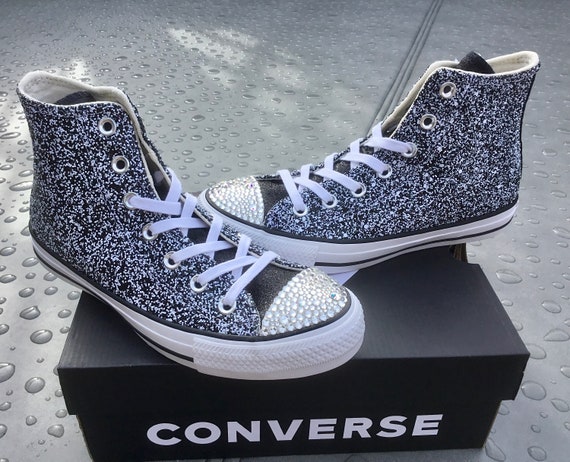 black and silver glitter converse