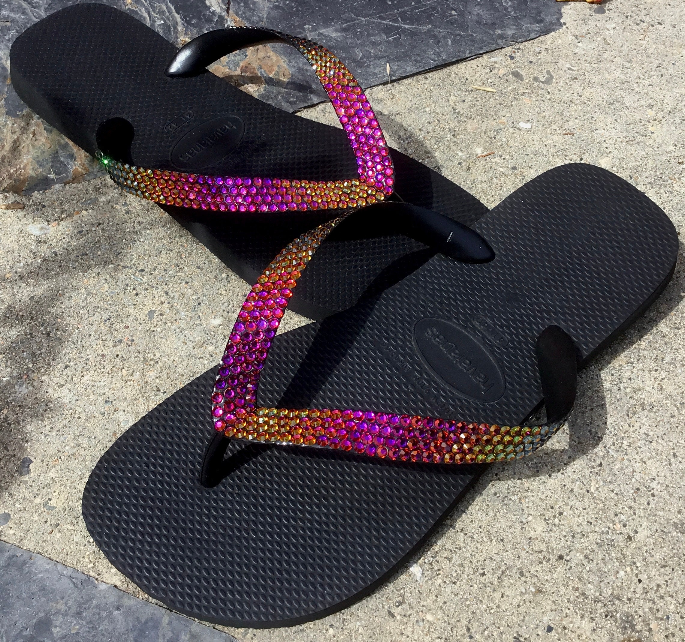 rainbow flip flops with crystals