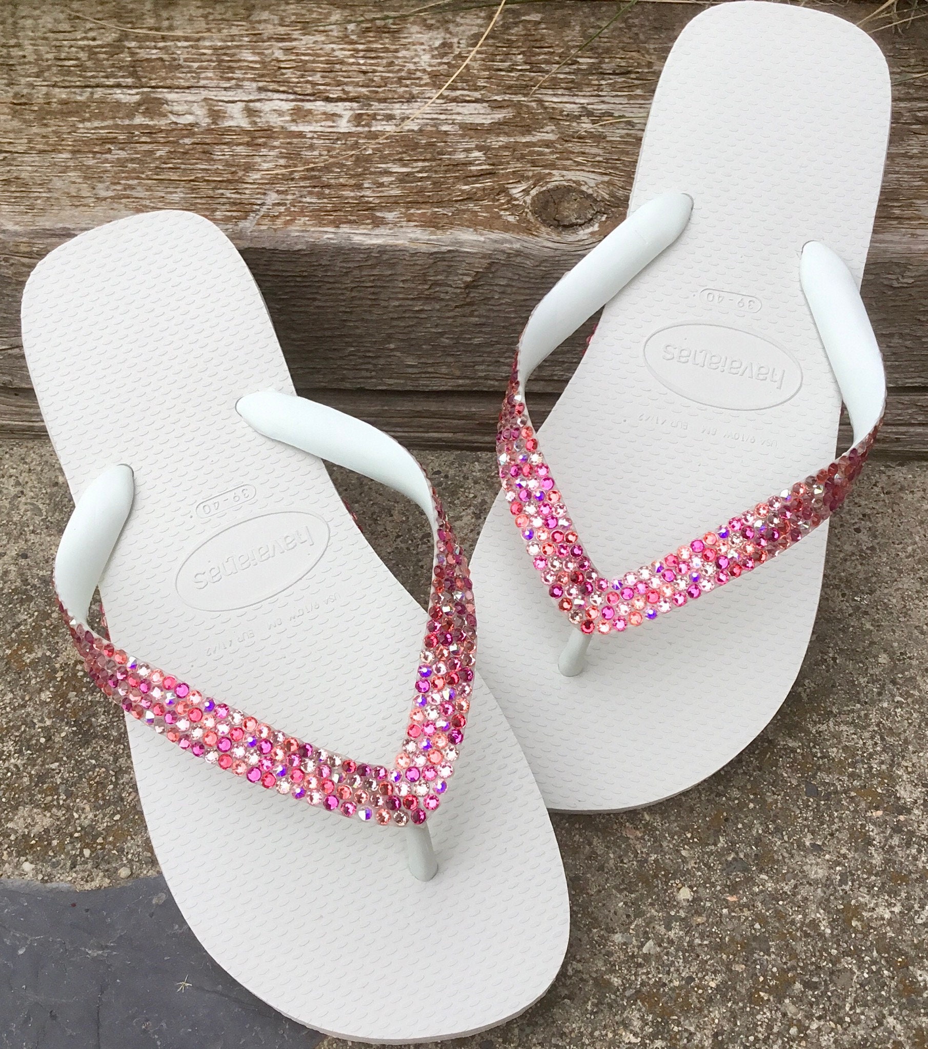 purple flip flops with rhinestones