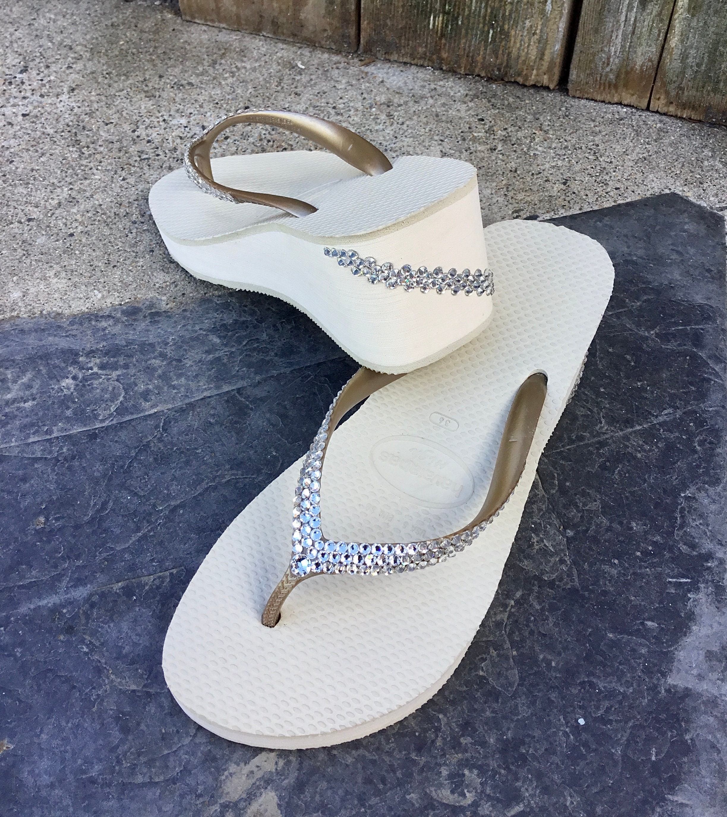 Customised Havaianas Cristal White Shoes Womens Shoes Sandals Flip Flops & Thongs 