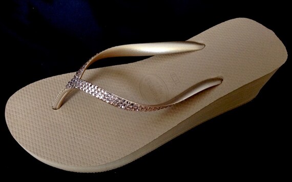 rose gold flip flops with rhinestones