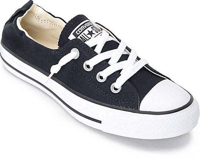Black Converse Shoreline Slip ons Ladies Boat Kicks w/ Swarovski Crystal Rhinestone Bling Wedding Bride Chuck Taylor All Star Sneakers Shoes