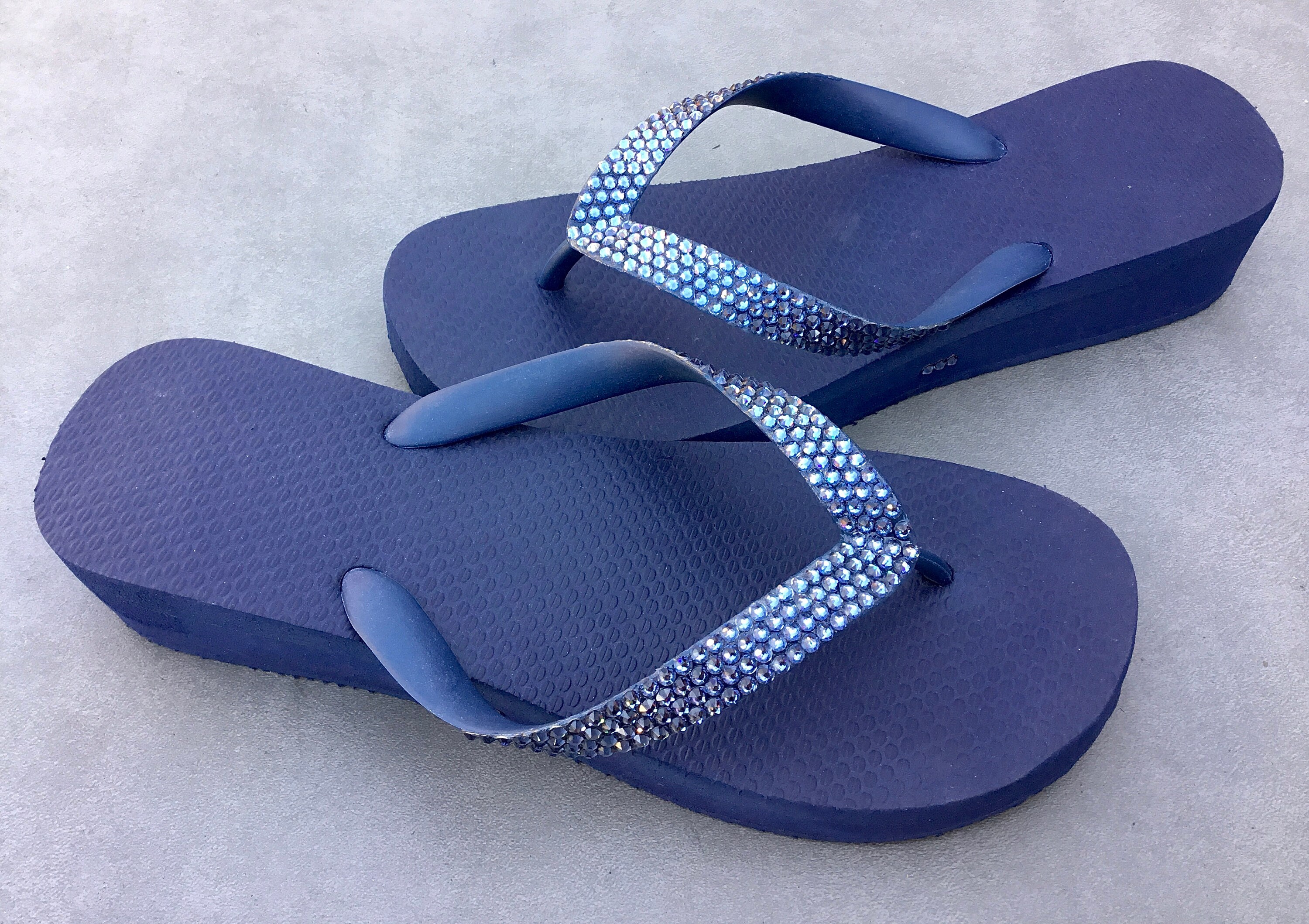 Navy Blue Crystal Flip Flops W/ Swarovski Denim Jean Marine Etsy UK