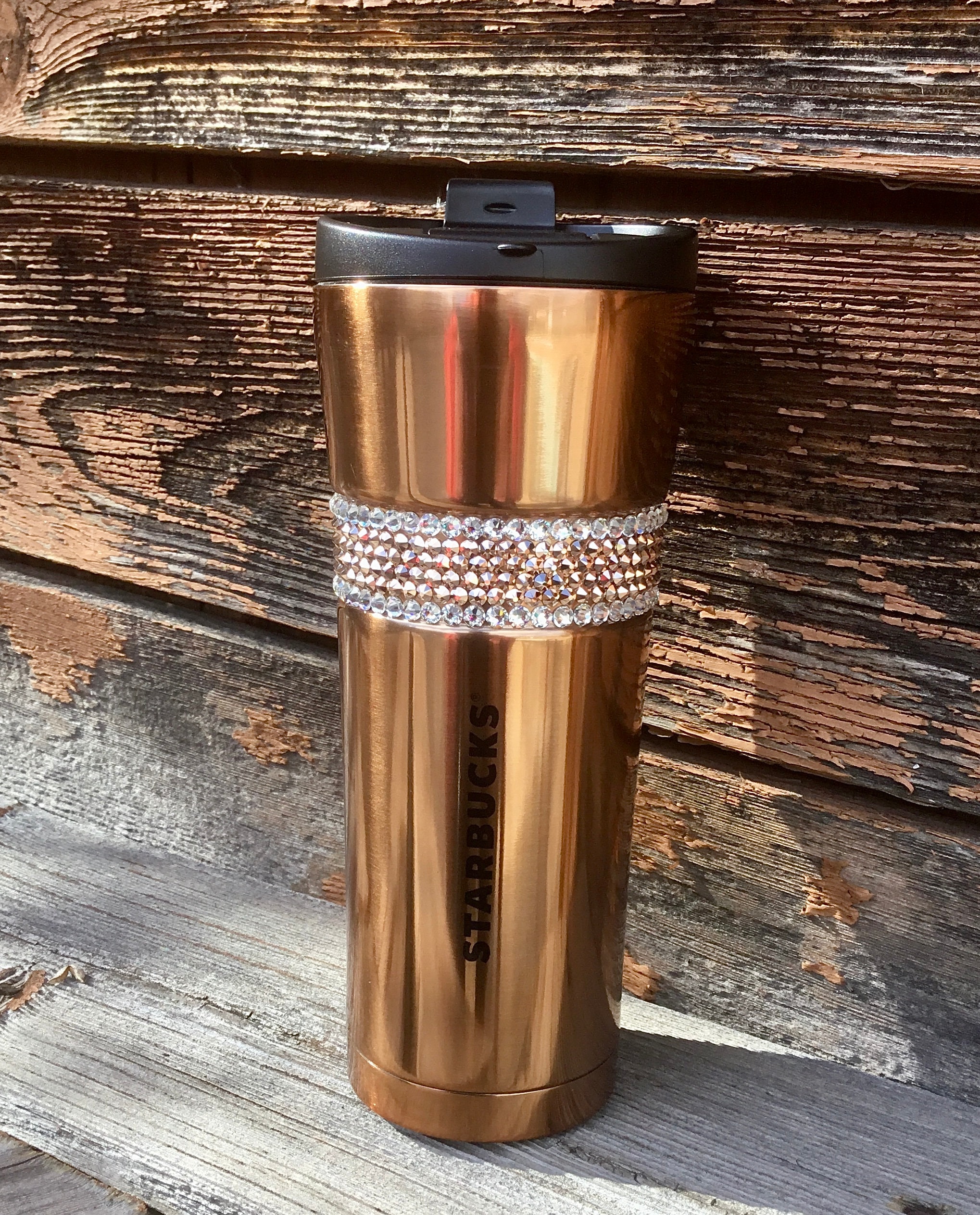 Stainless Starbucks Coffee Cup Tumbler w/ Swarovski Rose Gold