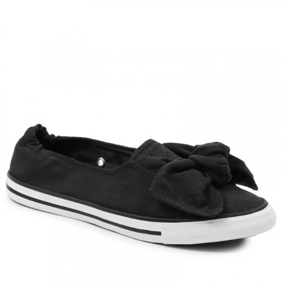 Black Converse Bow Ballet Knot Slip on Ladies Wedding Kicks Black Converse Bow Ballet Knot Slip on Ladies Wedding Kicks